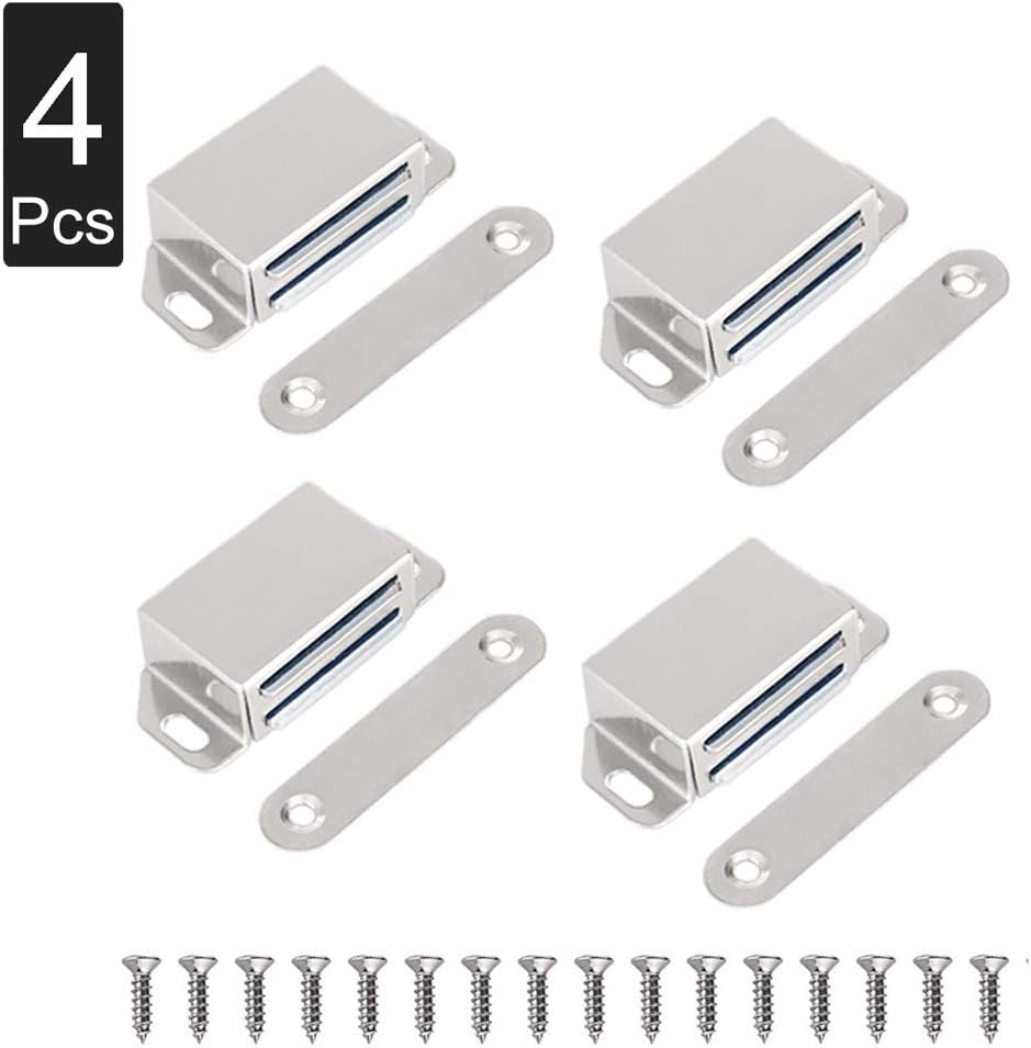 Magnetic Door Catch-4PCS 20lb and 1PC 15lb High Magnetic Stainless Steel Heavy Duty Catch for Kitchen Bathroom Cupboard Wardrobe Closet Closures Cabinet Door Drawer Latch - Silver