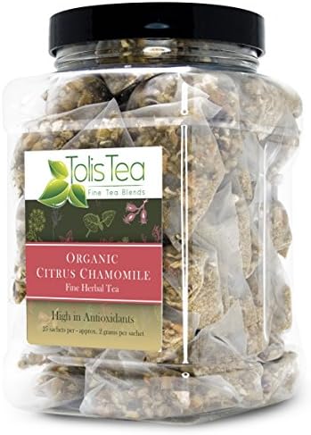 Tolis Tea Organic Citrus Chamomile Tea, Fine Herbal Tea Made with Orange and Hibiscus, High In Antioxidants, Naturally Caffeine Free, All Natural Ingredients, 25 Sachets