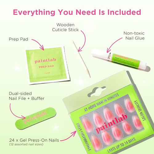 PaintLab Press-On Nails Manicure Kit, 999 Aura Almond, 24-Piece Set, Long-Lasting Fake Nails with Glue, File, Prep Pad & Cuticle Stick - Image 3