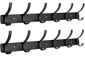 ZGELIN Coat Rack Wall Mounted,6 Coat Hooks for Hanging Coats,Metal Double Hook Rack Hook Rail,Coat Rack with Hooks,Wall Mount Coat Hanger for Hat Towel Purse Robes (2 Pack Black, 6 Hooks)