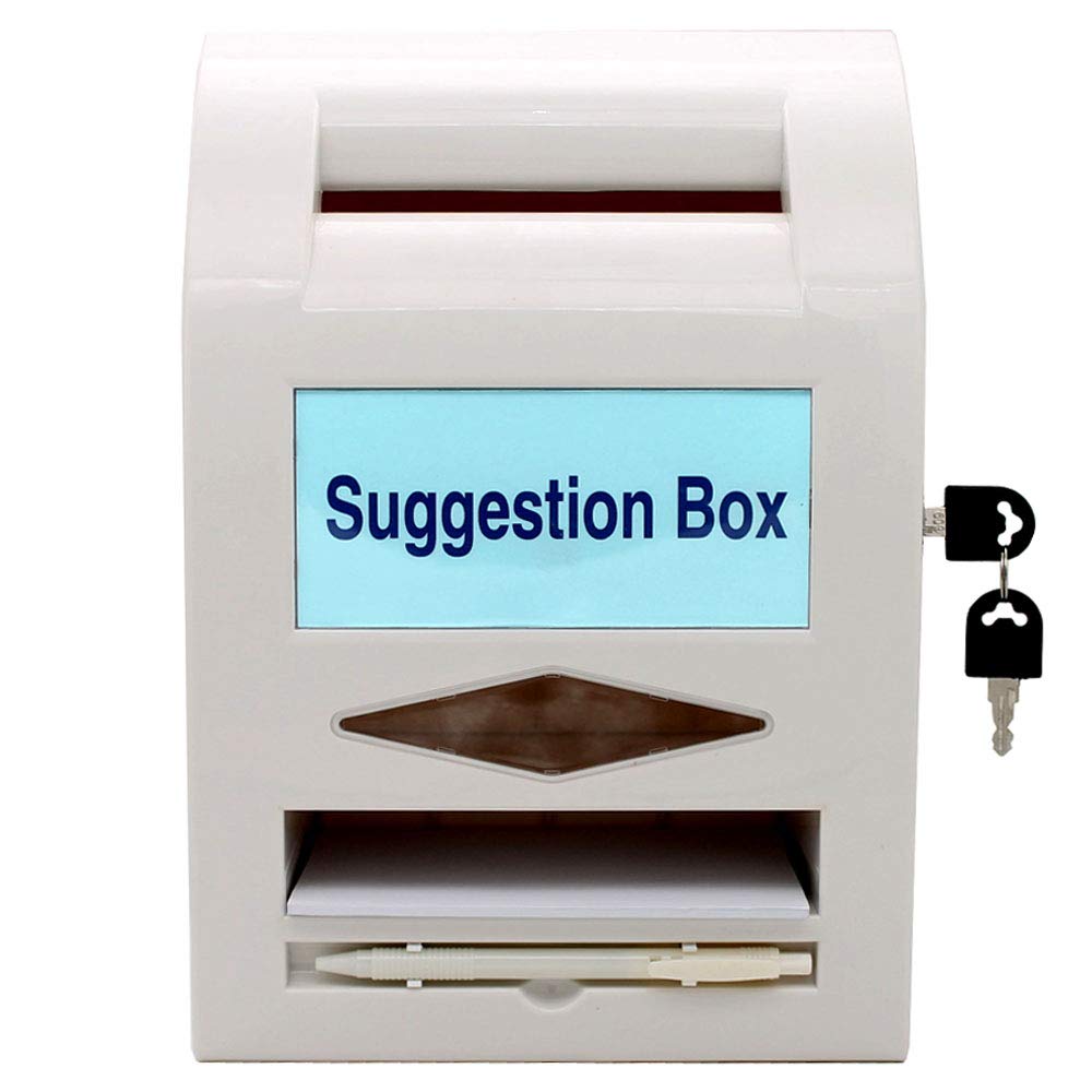 mioni Suggestion Box,Donation Box,Mail Box,Comment Box Locking and Pen for Wall or Countertop,6 replaceable tags，