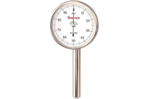 Starrett 196B1 Universal Dial Indicator, Back Plunger, White Dial, 0-100 Reading, 0-0.2" Range, 0.001" Graduation