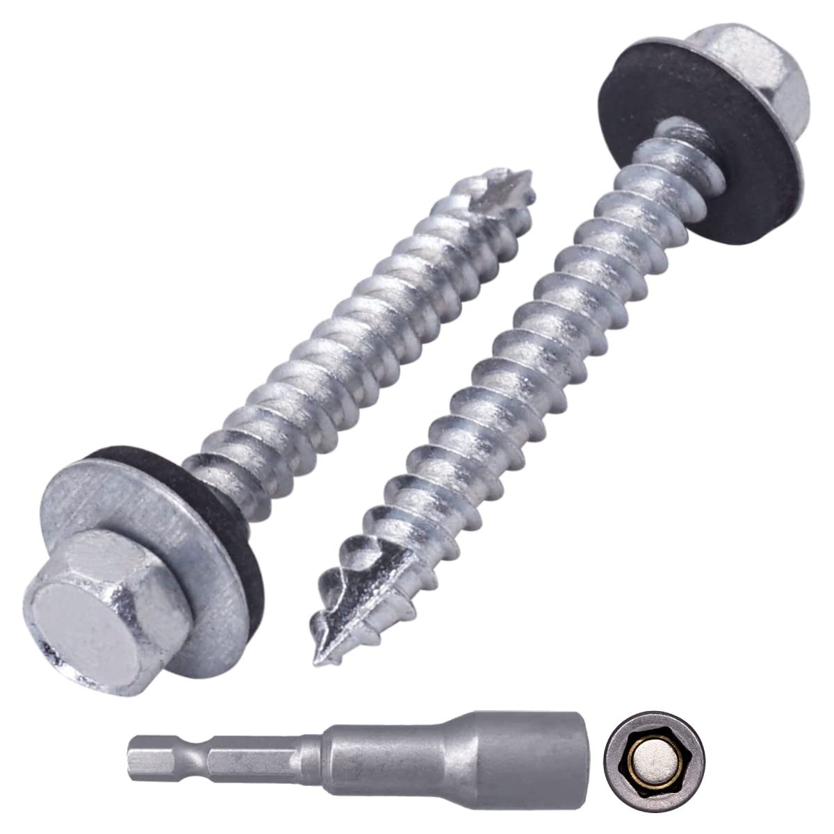SKIR'CO (20 pcs) Zinc Plated Roofing Screws, 6.5 x 50 mm Self-Tapping Screws With EPDM Washers, Hex Head