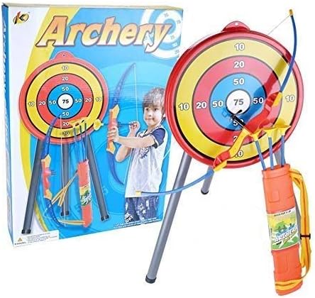 NeatoTek Indoor and Outdoor Shooting Archery Toy Kids Bow and Arrow Shooting Set with Stand Target and Suction Arrows Kids Longshot Bow Toy Set Garden Fun Game Toy