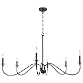 Kira Home Archer 47" 6-Light Large Modern Chandelier + Curved Arms, Adjustable Hanging Height, Black Finish