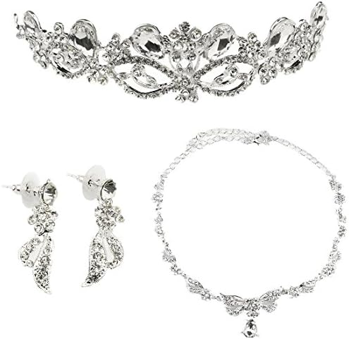 Soograin Bridal Jewelry Sets Headwear Wedding Tiara Rhinestones Bridal Headband Party Princess Crown Set Necklace + Earrings + Crown (Necklace + Earrings + Crown)