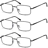 Eyekepper 3-pack Readers Rectangular Spring Temple Large Metal Reading Glasses Men Black +1.25