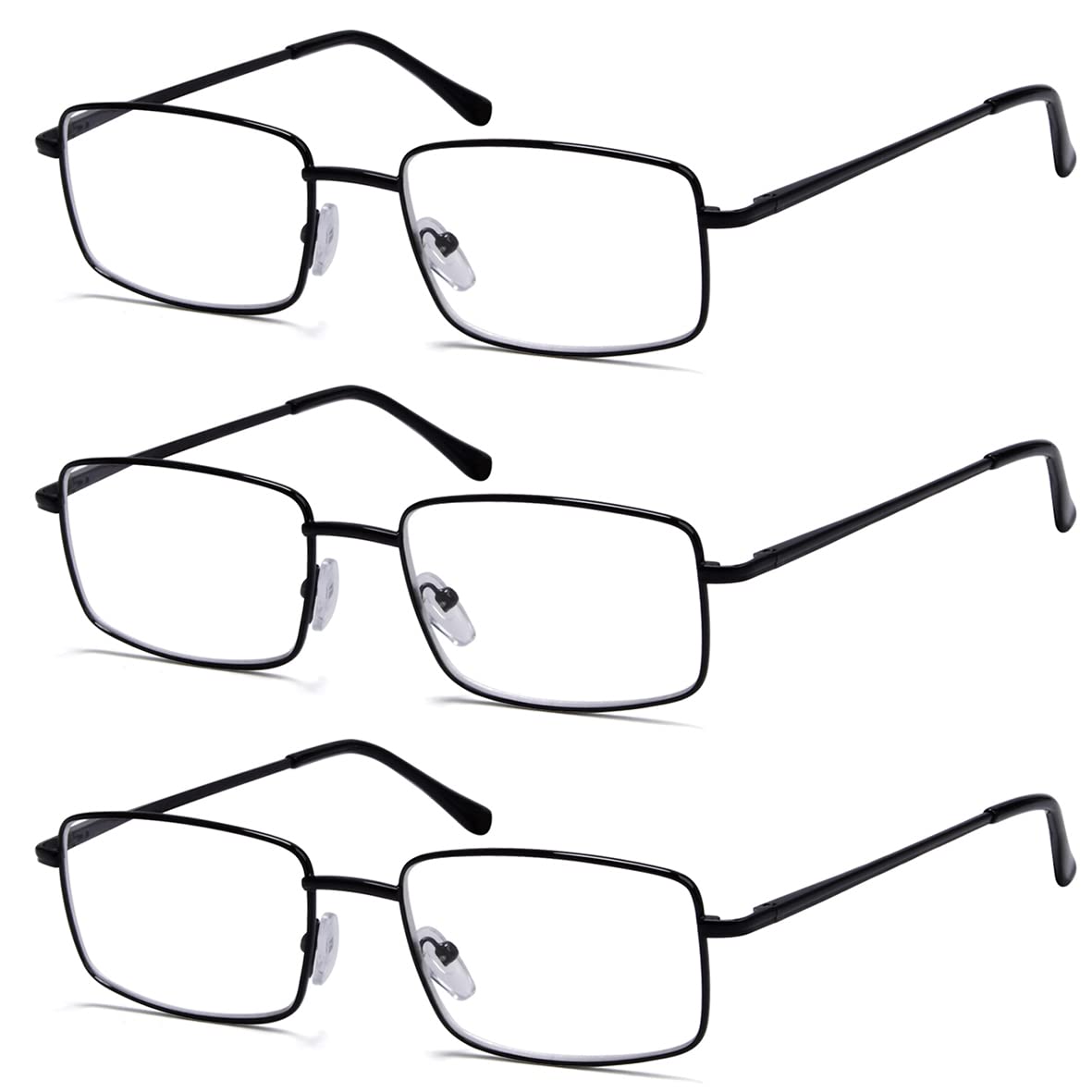 Eyekepper 3-pack Readers Rectangle Large Metal Reading Glasses Men Black
