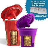 DI ORO - MaxBrew 24K Gold Keurig Accessories (1) Single K-Cup Reusable (1) K-Carafe Reusable (3) Premium Water Filters for Keurig 2.0