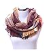 Lucky Leaf Women Winter Checked Pattern Cashmere Feel Warm Plaid Infinity Scarf (Burgundy Yellow Plaid)