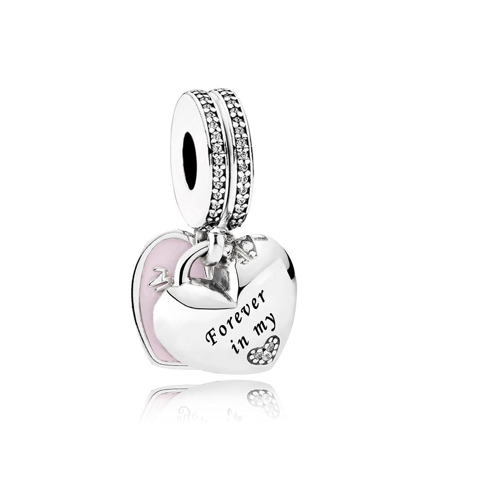 FGT Mother Daughter Love Heart Charm fits Pandora Moments Bracelets Sterling Silver Forever In My Heart Gift Women Girls Mum Family Sisters Mothers Day Birthday