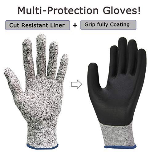 Cut Resistant Work Gloves 2 Pack, Grip Coating Level 5 Protection Safety Garden Wood Carving Automotive Outdoor Activities. ...