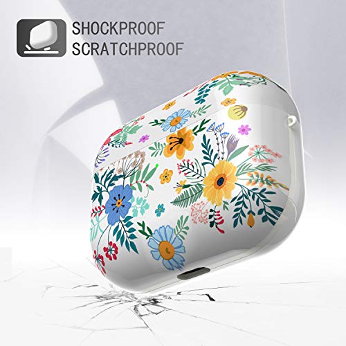 Lokigo AirPods Case Pro Protective Cover Compatible with AirPods Charging Case Pro 3 Gen Hard Case Kits with Keychain/Strap/Watch Band Holder for Girls Women Men (Colorful Flower)
