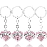 4pcs Women Girl Gift Big Middle Little Baby Sister Love Heart Pendant Key Chain Ring Set Family Jewelry (4pcs Pink B/M/L/B Sister Key Chains)