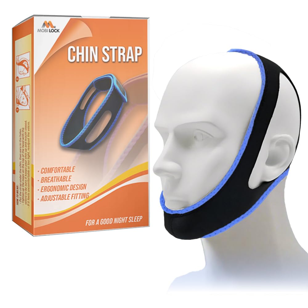 Anti Snoring Chin Strap - Double Support Anti Snore Chin Strap for Snoring (Men & Women) - Adjustable via Hook & Loop Fasteners - Skin Friendly & Breathable Snoring Device for Sleeping – by Mobi Lock