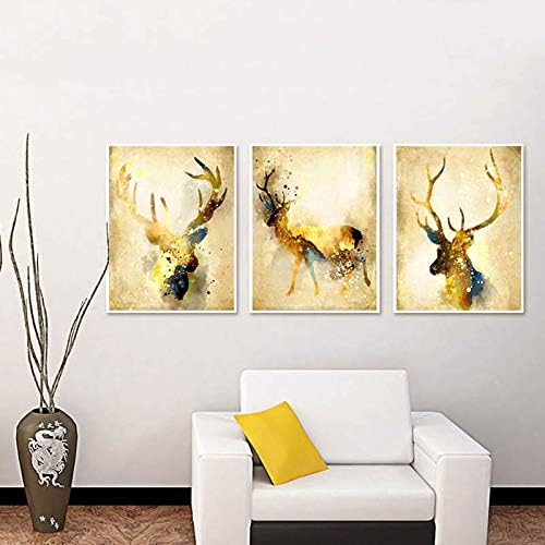 Triptych Nordic Abstract Gold Deer Elk Canvas Painting Noble Art Print Paintings Poster Wall Picture for Living Room Home Decor Have Frame 40X60Cm A