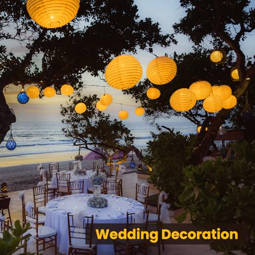 Yizhet Paper Lantern Lights, 12 x Balloon Light, Warm White | Flicker-Free Hanging Rope Replaceable Battery Operated Waterproof for Paper Lanterns, Wedding, Birthday, Party