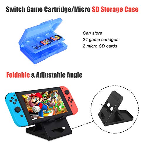 Accessories Kit for Nintendo Switch, 17 in 1 Essential Kit Including Carry Case Games Starter Wheel Grip Controller Charger TPU Cover Joy Con Covers Thumb Caps Game Card Slot Holder - Thumbnail 5