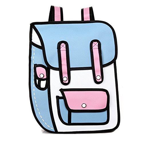 Aoibox Funny 3D Cartoon Backpack Students School Campus Bags Satchel Light Blue