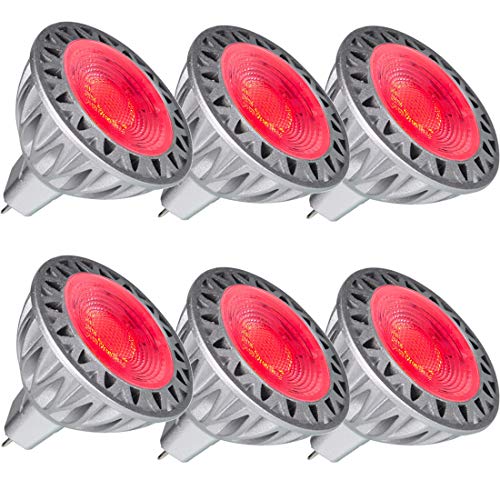 MR16 GU5.3 Red LED Bulb 5W, 35W-50W Halogen Bulbs Equiv,GU 5.3 Bi-pin fittings, Aluminum Casing, 12V DC AC Low Voltage,30 Deg for Outdoor Landscape Track Recessed Down Lighting, Not Dimmable,Pack of 6
