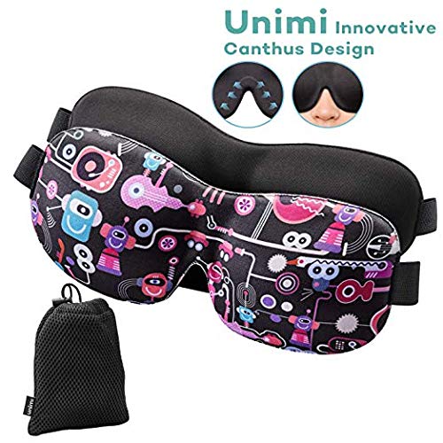 Eye Mask for Sleeping, Unimi Sleep Mask for Men Women, 100% Light Blocking, Comfort and Lightweight 3D Eye Cover, Pressure-Free Eye Shades for Travel, Shift Work, Naps, Night Blindfold(Black+Drawing)