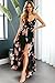 Women's Floral Printed Sexy Backless Criss Cross Spaghetti Strap Beach Party Maxi Dress Black-S