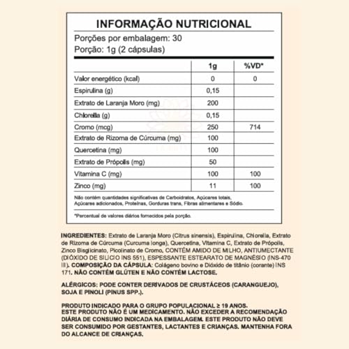 Slim Moro Cápsulas Ca.nuts | 60 Cápsulas | Extrato de Laranja Moro + Spirulina + Chlorella + Cromo + Curcumina + Própolis + Vitamina C (1 Pote)