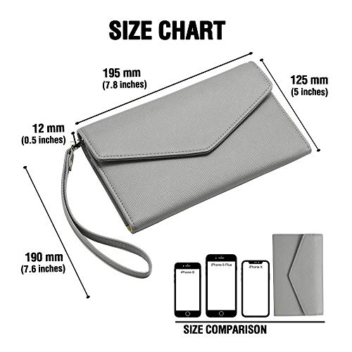 Krosslon Rfid Passport Holder Wristlet Travel Wallet Trifold Documents Organizer Slim Purse, Fit US UK CA Passport Cover Best Traveling Accessories for Women, Storm Gray(217#)