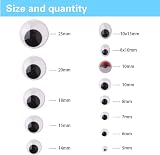 KUUQA 1200Pcs Self-Adhesive Wobbly Googly Eyes Assorted Sizes 5-25mm Kit view 3