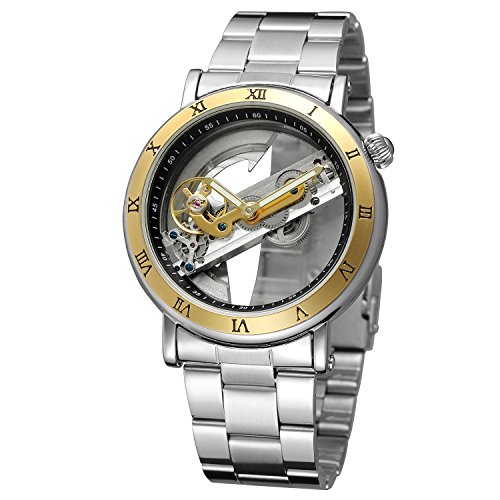 Forsining Reloj de pulsera de acero inoxidable con esfera analógica y movimiento automático para hombre.