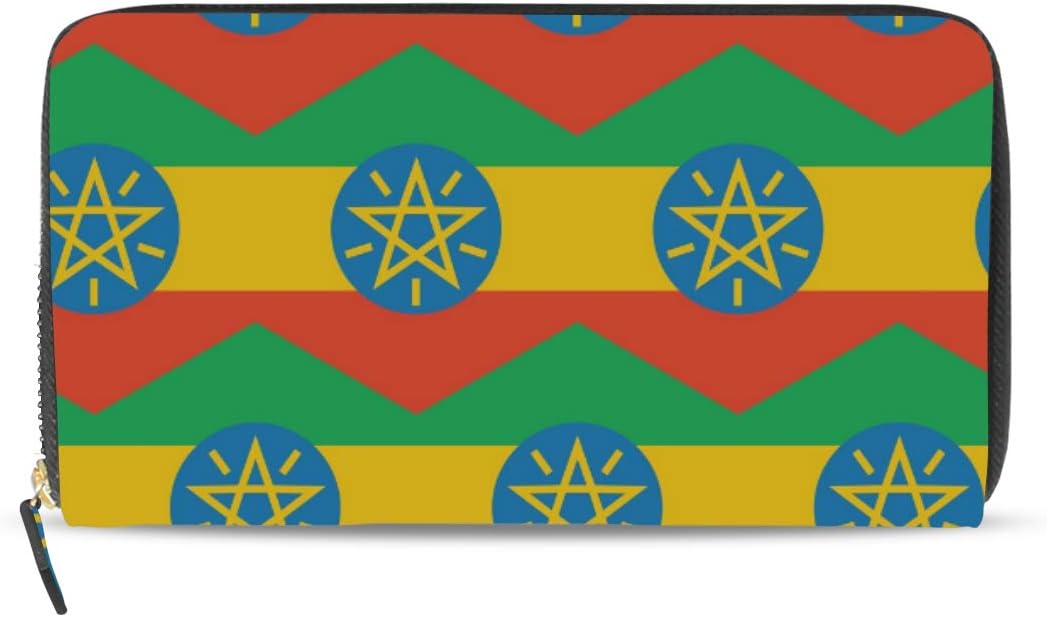 Ethiopia Flag Women's Clutch Leather Long Wallet Card Holder Purse Bag