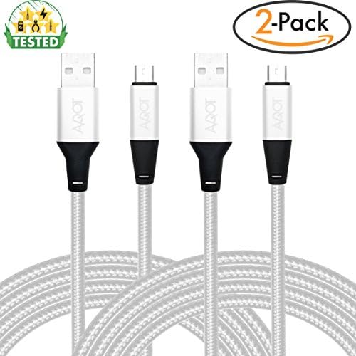 AVQOT Micro USB Cable Android Charging [2-Pack 4ft] QC 3.0 Compatible, Super-Durable, Fast Charge [2.4 A] High Speed Sync, Nylon-Braided Cord for Samsung, HTC, Sony, Nokia, PS4, LG Smartphones (White)