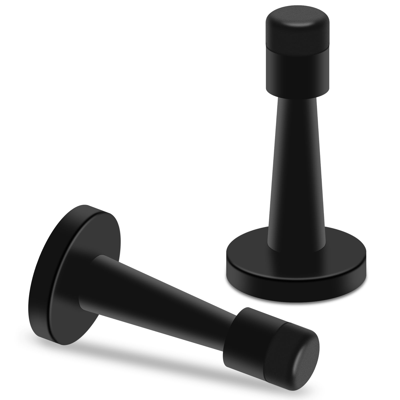 Door Stoppers 2 Pack, 3 Inch Black Door Stops Wall Mount, Stainless Steel Door Stopper with Rubber Bumper Tips,Indoors Outdoors Door Stop for Wall to Keep Door Open