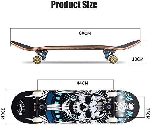 Planche à roulettes professionnelle à quatre roues de 31 pouces, planches à roulettes concaves à double coup pied en bois d'érable à 7 couches pour garçons filles jeunes adultes Tricks Skate Board