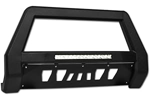 Textured Black Heavy Duty Style LED Light Bull Bar Guard with Skid Plate Compatible with 2009-2018 Dodge Ram 1500/2019-2024 C