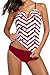 Vsecrety Women's Strappy Banded Printed Tankini Top with Triangle Briefs Swimsuit(Red,Large)