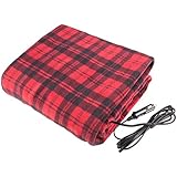 Electric Car Blanket- Heated 12 Volt Fleece Travel Throw for Car and RV-Great for Cold Weather, Tailgating, and Emergency Kits by Stalwart-RED/BLACK