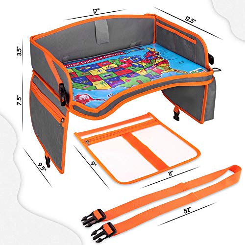 US Kids Travel Car Seat Tray - Toddlers Carseat Tray Organizer - Large Tablet & Cup Holder - Waterproof Food & Snack Lap Tray - Road Trip Activities for Kids - Travel Games for Kids in Airplane - Thumbnail 6