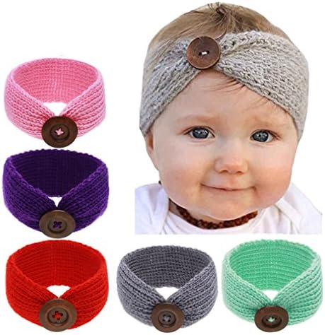 Super Cute Elastic Headbands Turban Knot Hairband Headwear for Baby Girls,Newborn,Toddler and Children (Button 5 Colors)