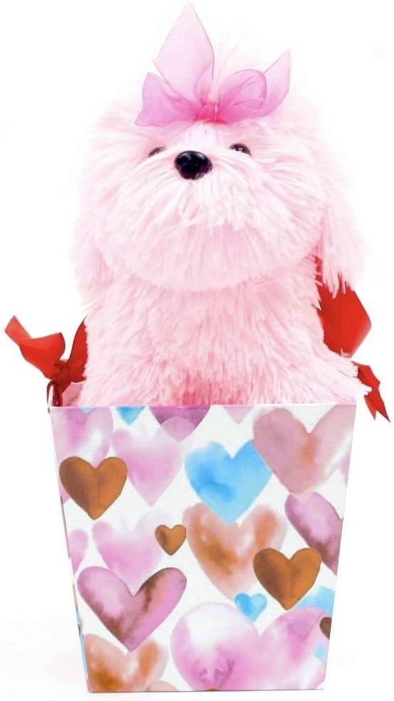 WMT for My Valentine ~ Large 13" Stuffed Pink Maltese Gift Box /Basket Puppy Dog Soft Plush Toy ~ Sweetheart