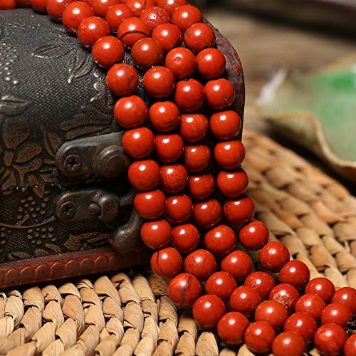 Natural Red Jasper Stone Beads Gemstone Loose Beads for Jewelry Making Supplies 8mm Approxi 15.5 inch 45pcs with Free 2M Elastic Stretch Bead Cord for Jewelry Making and Bracelet Making