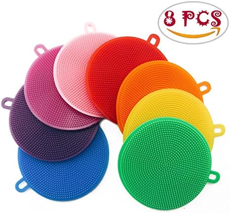 Oopsu 8 PCS Silicone Washing Brush Scrubber,Household Cleaning Sponges，Household Cleaning Silicone，Antibacterial Silicone Brushes，Cleaning Sponge Dish Washing Brush，Food Grade Silicone Dish Sponge