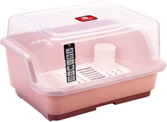 Amazon Com Kitchen Rack Plastic Dish Rack Drying Tableware Storage Box Drain Rack Storage Cabinet With Lid Household Dish Rack Household Items Xuminglsj Color Pink Size L Kitchen Dining