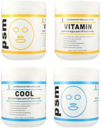 (Set of 4) 2 VITAMIN, 2 COOL psm Premium Algae Peel Off Facial Mask Powder 17.6 OZ (1.1LB / 500g EA)