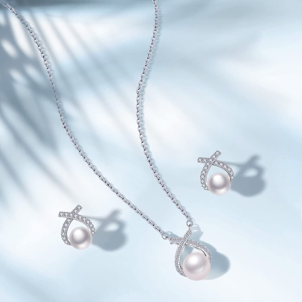 Free bird Necklace and Earrings Set, Women's Cross Pendant, Pearl Earrings Set, 925 Silver, Hypoallergenic, For Women, Birthday, Anniversary, Graduation, New Year, Christmas Gift (Watch the Video)