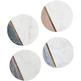 GoCraft Round Marble Coasters Set of 4 – Handmade Multicolor Stone Drink Coasters with Gold Brass Inlay – Stylish Modern Coasters for Bar, Dining Table, Kitchen, Coffee Table, or Home Decor