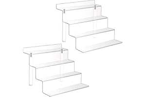 Gonice 2 Pack 4 Tier Clear Acrylic Display Riser, Tiered 9x6 Inch Display Stand for Amiibo Funko POP Figures, Perfume and Cup