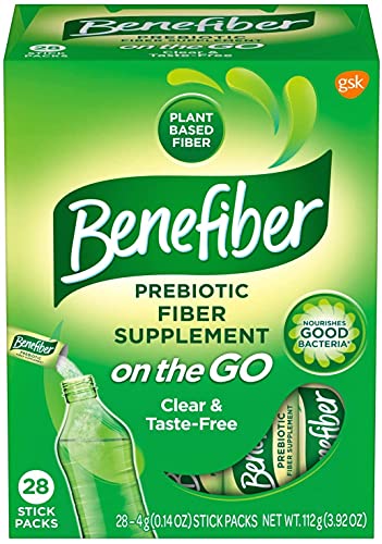 Benefiber On the Go Prebiotic Fiber Supplement Powder for Digestive Health, Daily Fiber, Unflavored - 28 Sticks (3.92 Ounces)