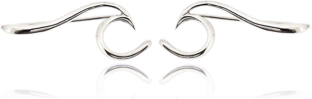 Wave Climber Earrings For Women 925 Sterling Silver Rhodium Plated - High Polished 925 Sterling Silver Ear Cuff Non-Piercing Clip on Cartilage Tragus Earrings