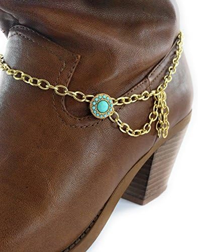 Turquoise Concho Side Tassel Cowboy Boot Bracelet Adjustable